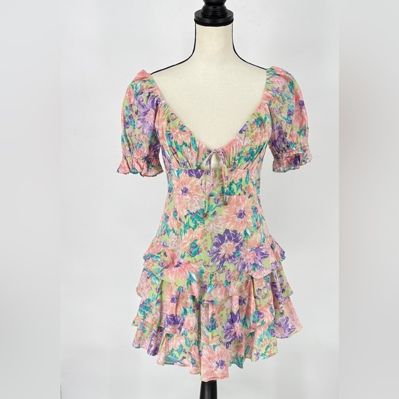 Sundae Muse‎ Romper Dress Size 10  Floral Print Puff Sleeve Cottage Core - Picture 1 of 14